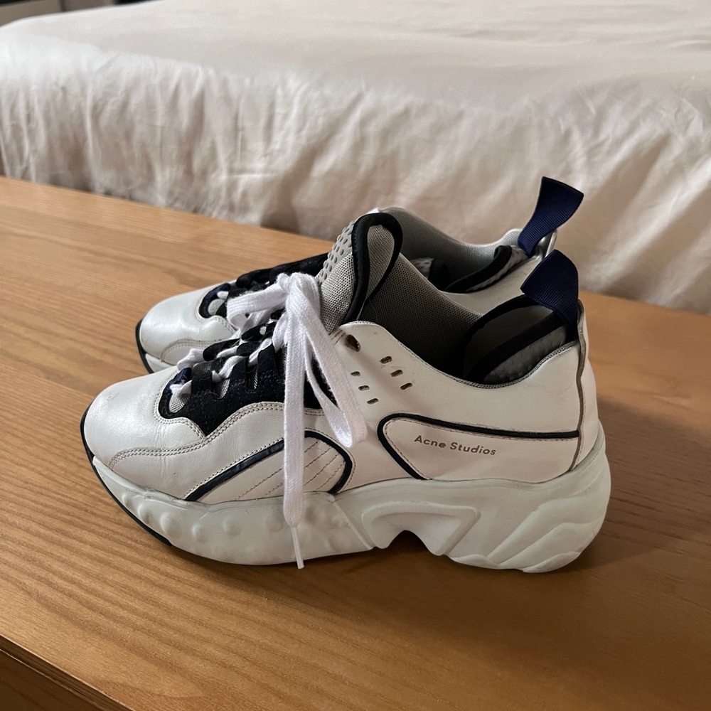Acne Studios White and Blue Platform Sneakers